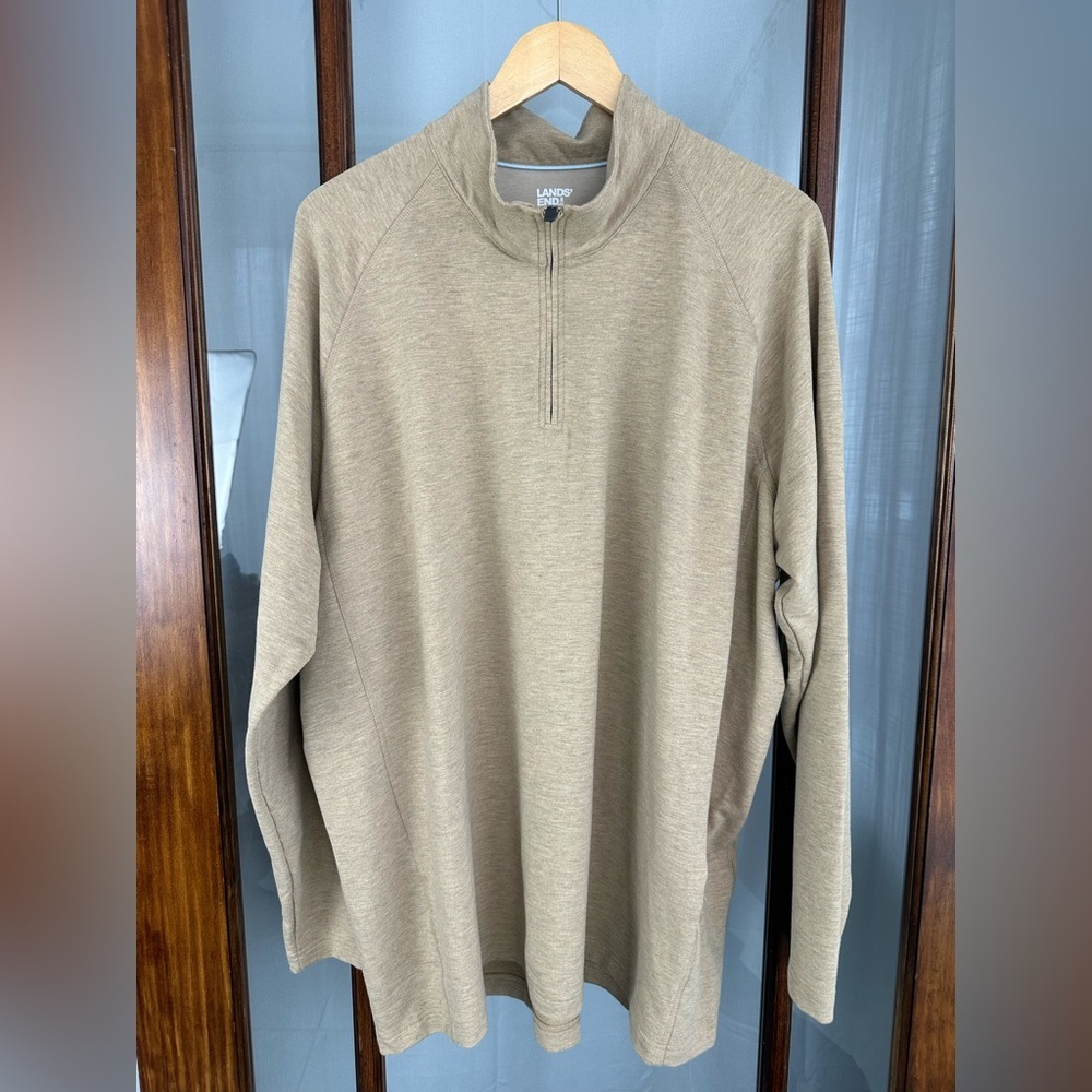 Lands'‎ End Men's Quarter Zip Long Sleeve Soft Pullover XXL Outdoor Beige Pocket